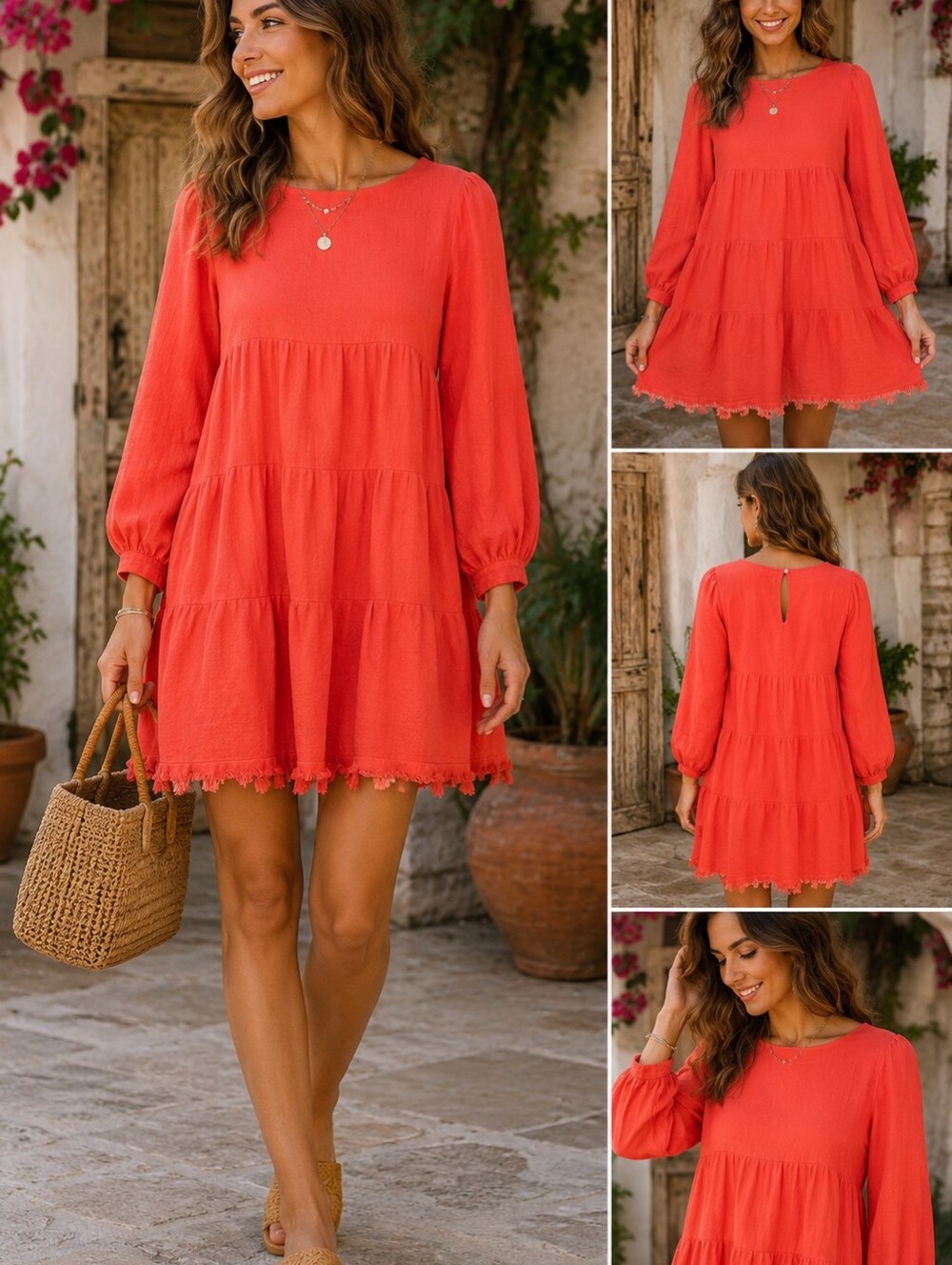 Umgee Coral Tiered Babydoll Dress Size M A-146